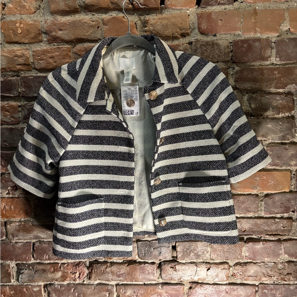 H&M Black and White Striped Blazer